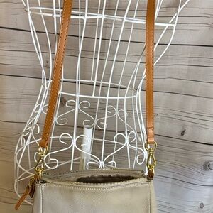 JOY & IMAN Alexandria Pebbled Leather Small Crossbody Bag Top Zipper Purse Taupe